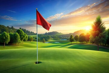 Isometric 3D Red Golf Flag: Architectural Photography, Golf Course Design, 3D Rendering, Red Flag, Golf Symbol