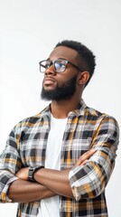 Fototapeta premium A vocational worker preparing for a project with a focused demeanor on a bright white background