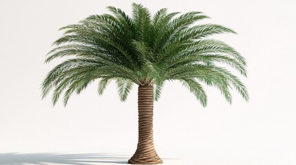 A single, isolated date palm tree against a white background.