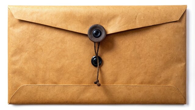 Kraft Paper Envelope, String Tied, Black Washer, A4 C4 Size, High Resolution PNG, Isolated Background, Packaging Mockup, Stationery Photography