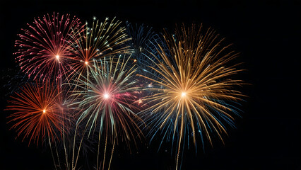 DIfferent colors and types of fireworks in the sky background	