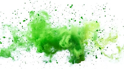 Obraz premium Abstract green and yellow powder explosion isolated on white background. Generative ai