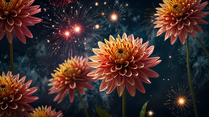 fireworks dahlia effect in sky