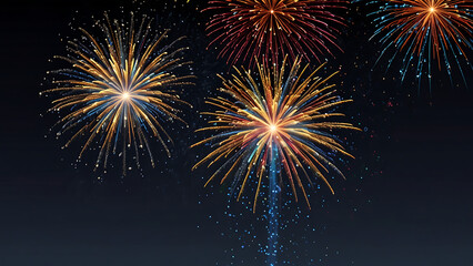 Naklejka premium DIfferent colors and types of fireworks in the sky background 