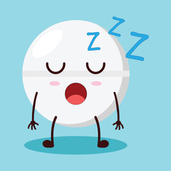 cute rest expression of drug tablet cartoon character