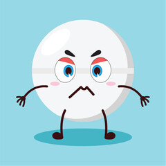 cute irritated expression of drug tablet cartoon character