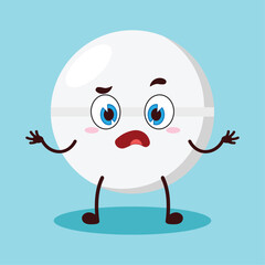 cute don't know expression of drug tablet cartoon character