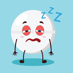 cute sleepy expression of drug tablet cartoon character