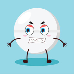 cute angry expression of drug tablet cartoon character