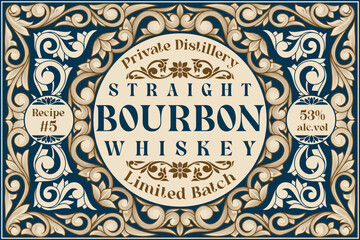 Bourbon Whiskey - ornate vintage decorative label