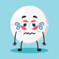 cute upset expression of drug tablet cartoon character