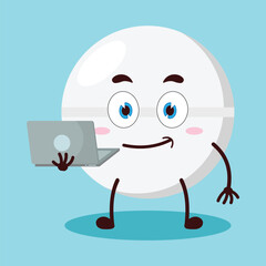 cute success business expression of drug tablet cartoon character carry laptops