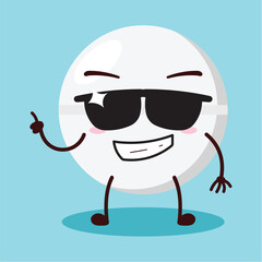 cute cool expression of drug tablet cartoon character wear sunglasses 