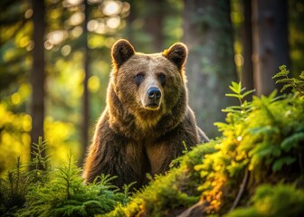 Fototapeta premium Majestic Brown Bear Forest Habitat Wildlife Photography - Nature Documentary Image