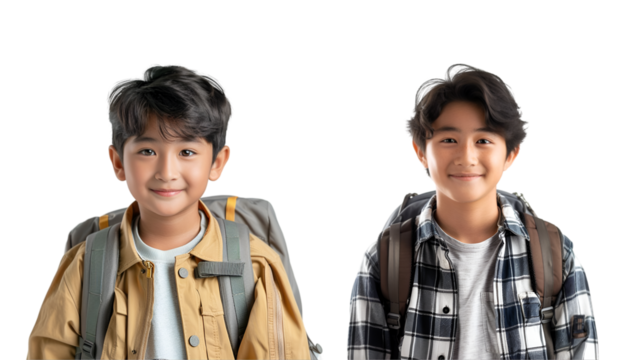 Portrait of children going to school isolated on white background