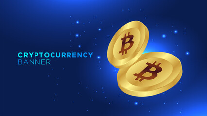 Fototapeta premium Bitcoin cryptocurrency on dak blue digital technology background