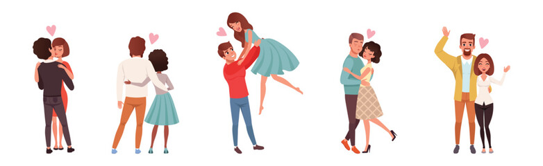 Man and Woman Couple Together Feel Love Vector Set