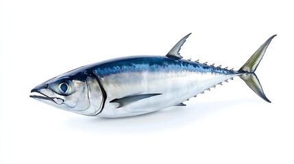 Fototapeta premium Close-up of a Single Fresh Albacore Tuna Fish on White Background
