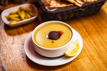 Turkish lentil cream spicy soup