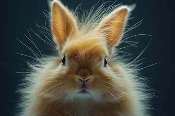 Obraz premium A close up of a fluffy brown rabbit on a black background