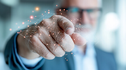 Digital Connectivity Illustrated Through a Business Professional Interacting With Virtual Networks in a Modern Office Environment