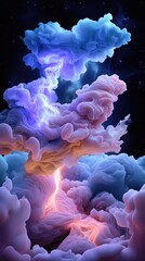 Fototapeta premium Abstract Colorful Smoke Cloud with Neon Lighting Against a Starry Night Sky