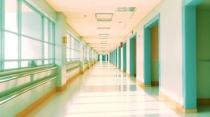 Bright and Spacious Hospital Corridor with Soft Natural Light