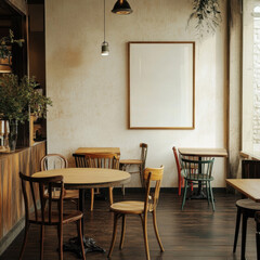 Simple cafe with vintage decor, including clean spot, cozy for breakfast