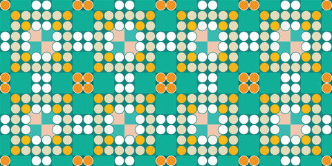 Fototapeta premium Seamless vector pattern texture background with geometric shapes, colored in turquoise, gray and white colors