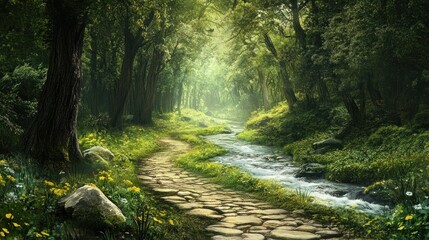 Obraz premium Enchanted Forest Path: A Serene Journey Through Nature's Embrace
