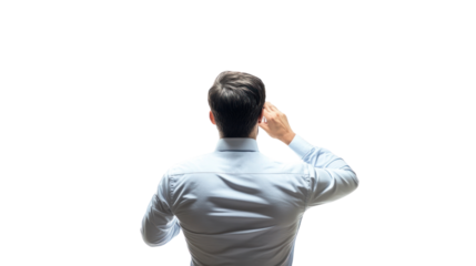 A Visionary Leader: A businessman stands with his back to the camera, looking at a bright future ahead. This captivating image embodies ambition, determination, and the pursuit of success.  