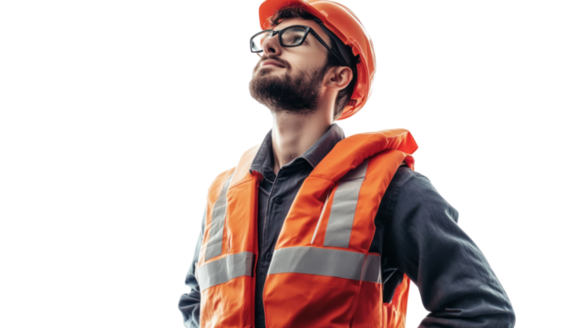 Engineer working on offshore wind energy projects,isolated on transparent and white background.PNG image	