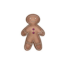 Smiling Gingerbread Man Cookie Illustration in Transparent Background Format