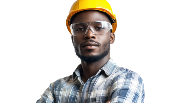 Engineer working on offshore wind energy projects,isolated on transparent and white background.PNG image	