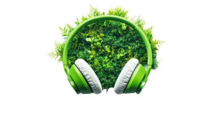 Eco-conscious podcast themes focusing on sustainability,isolated on transparent and white background.PNG image