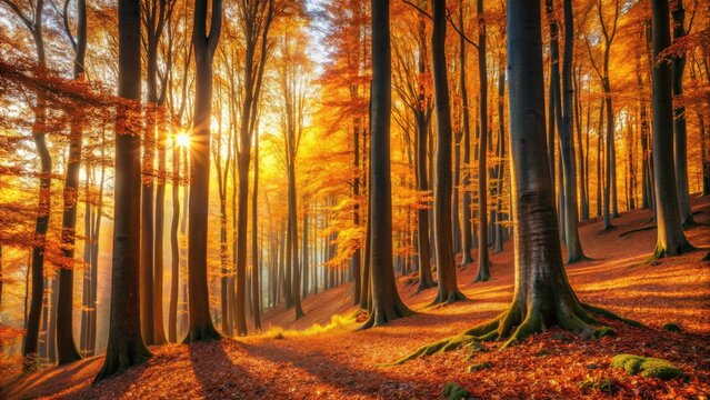 Surreal Autumn Forest Scene with Tree Trunks on Hill in Bocketal, Gery &acirc;&euro;&ldquo; Captivating Nature Photography for Fall Landscapes, Dreamy Forests, and Tranquil Outdoor Settings