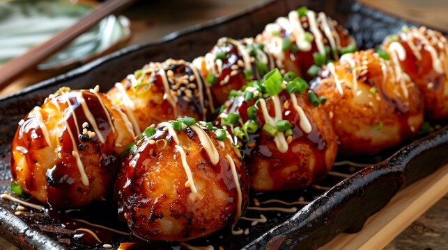 Takoyaki Japanese food traditional Asian cuisine snack octopus balls sauce