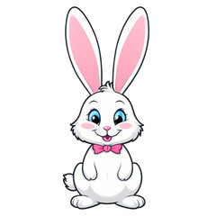 Fototapeta premium Happy White Rabbit with Pink Nose and Long Ears. This charming fluffy white rabbit with long ears and a pink nose is sure to bring a smile to anyone's face. 