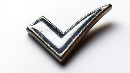 Shiny Metallic Checkmark Symbol on White Surface for Approval