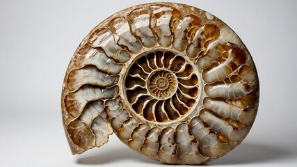 Obraz premium Golden Ammonite Fossil Isolated with Copy Space for Creative Projects