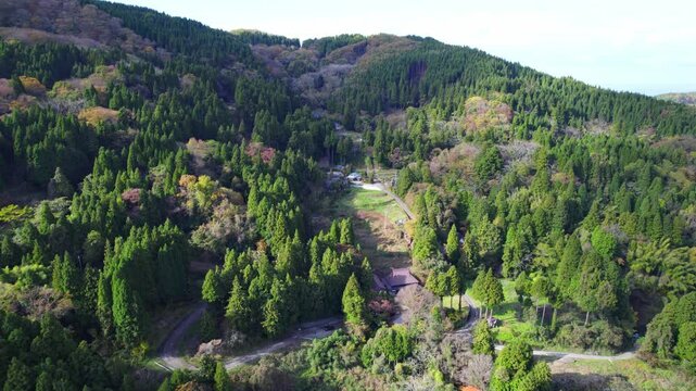 Rural mountainpath in Noto Suzu Otani showing some houses below.