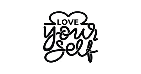 "Love Yourself" handwritten text in beautiful calligraphy, featuring elegant black typography, great for various applications.