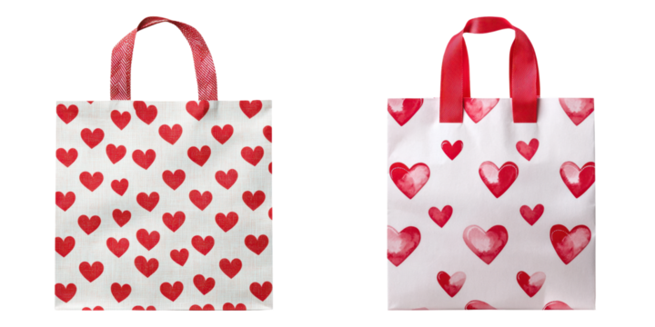 valentine heart gift. Stylish gift bags with heart motifs for Valentine transparent background
