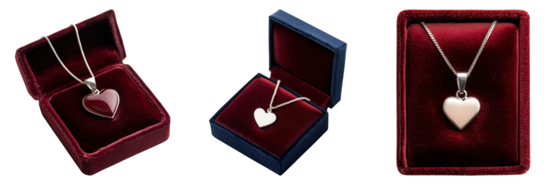 valentine heart gift. Delicate heart shaped pendant in velvet box transparent background