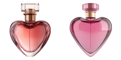 valentine heart gift. Luxurious heart shaped perfume bottles transparent background