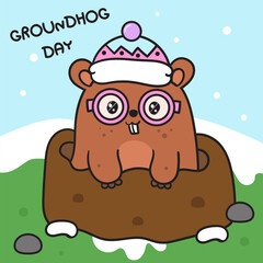 Happy Groundhog Day in burrow wear winter costume kawaii sticker