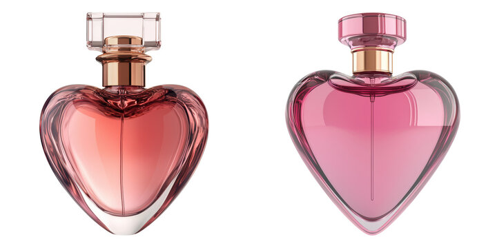 valentine heart gift. Luxurious heart shaped perfume bottles transparent background