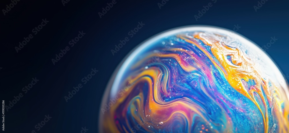 Poster colorful soap bubble with swirling patterns and vibrant colors, showcasing intricate designs and ref