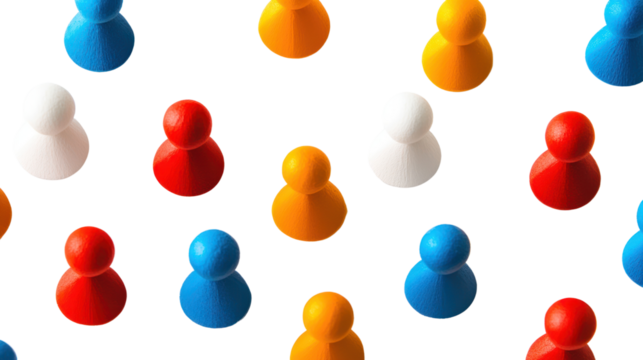 Colorful Game Pieces Pattern: A vibrant and playful pattern of colorful game pieces in red, blue, white, and orange, creating a cheerful and engaging visual.  