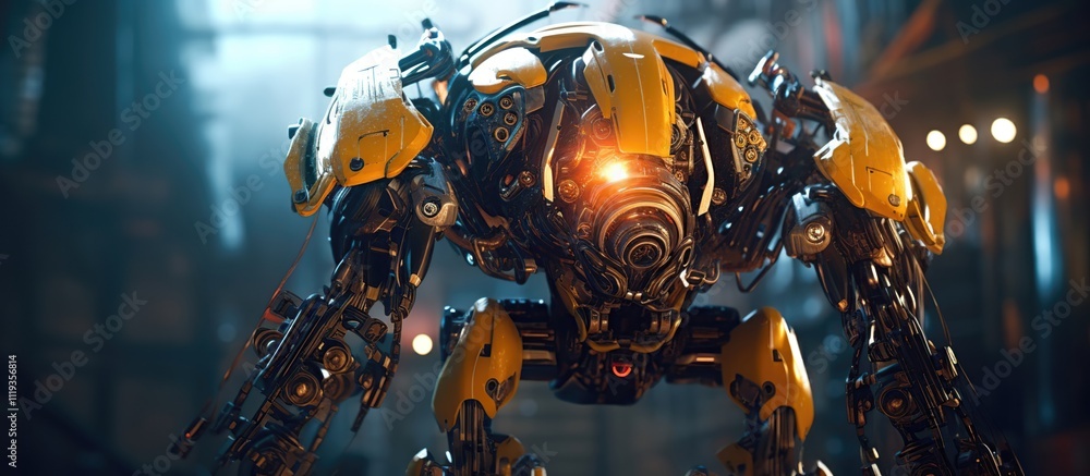 Poster 3d rendering of a mech, advanced robotics